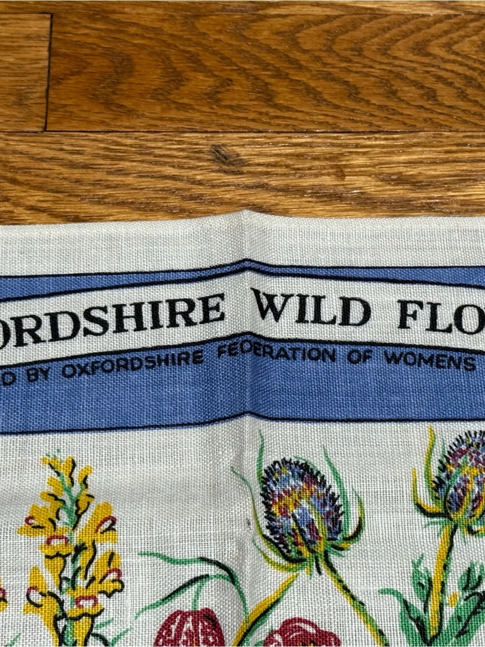 VTG 1972 D Vaughan Oxfordshire Wild Flowers Linen Tea Towel Womens Institute